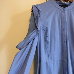 BCBG Blue Cotton Long Sleeve Dress